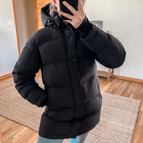 TNA Jackets & Blazers - TNA The Superpuff Mid Black Hooded Full Zip Winter Outdoor Classic Puffer Coat M